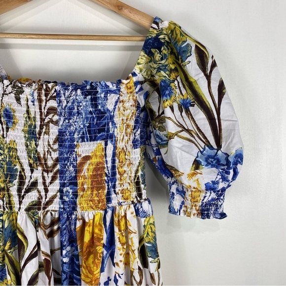 INC BOHO Phoebe Patch Printed Smocked Tiered Puff Sleeve Flowy Maxi Dress Medium - Picture 7 of 11